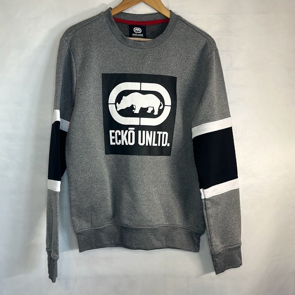 Ecko Unltd Mens Gray Black Sweatshirt size small S Crewneck